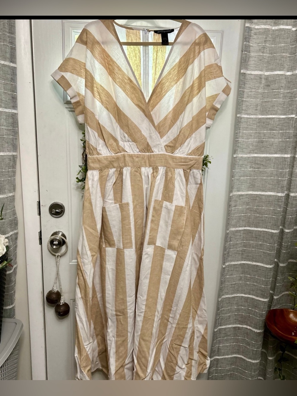 Ashley Stewart Tan and White Striped Maxi Dress